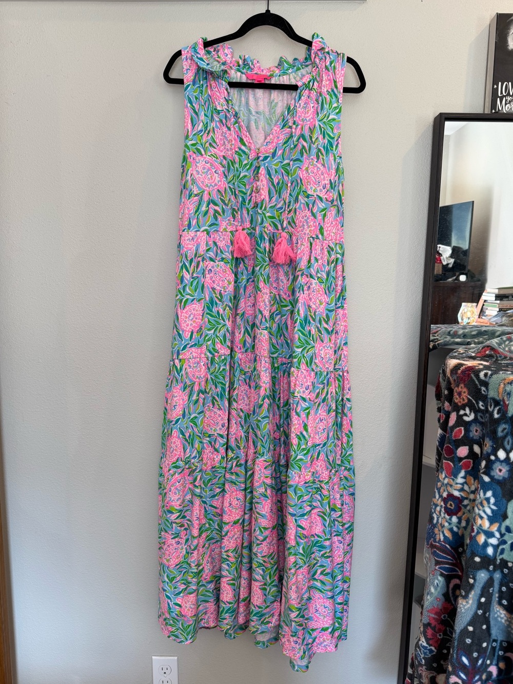 Lilly Pulitzer Pink & Green Floral Tiered Maxi Dress